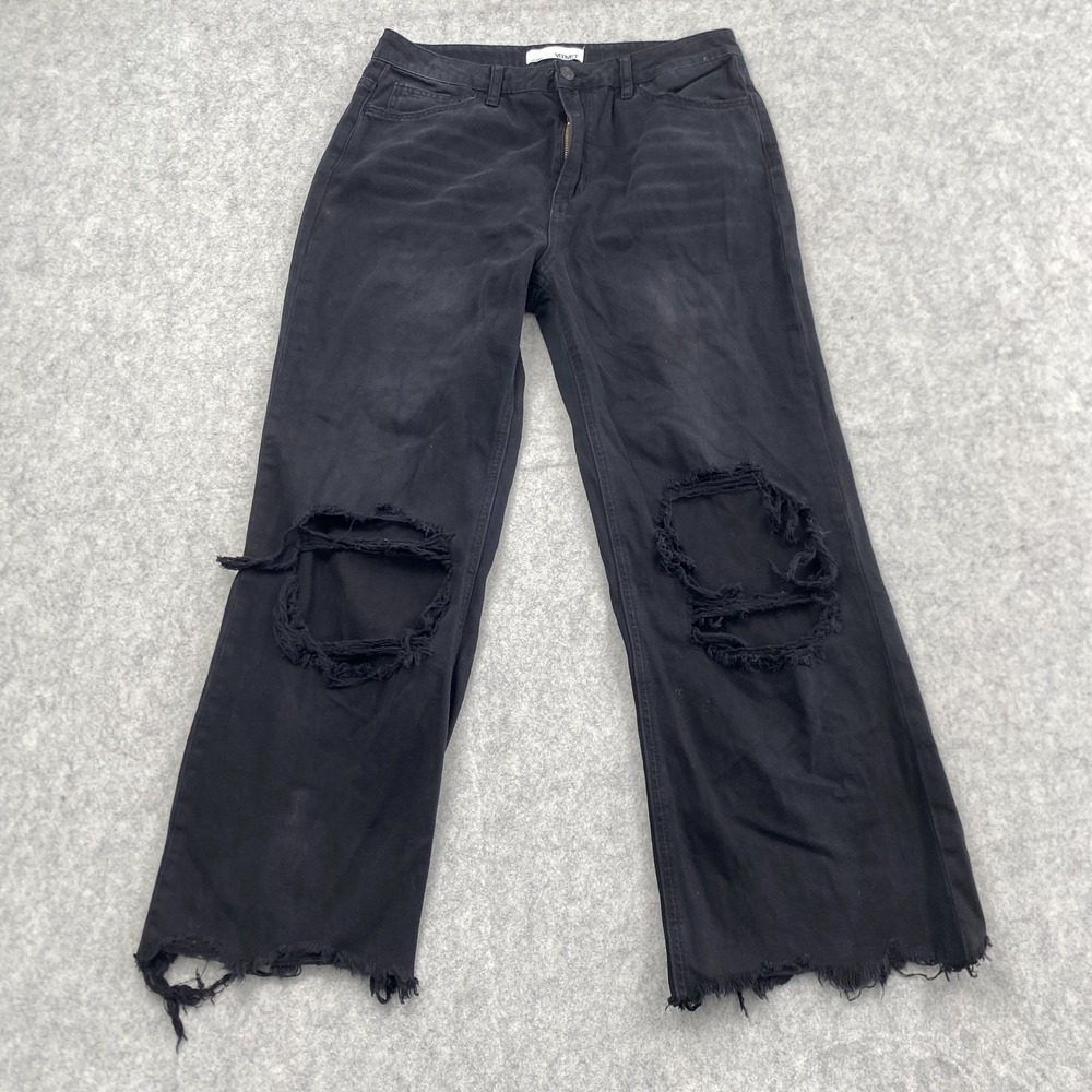 Vervet Wide Leg Jeans Womens 29 (30x25) Black Distressed Fringe Hem Denim